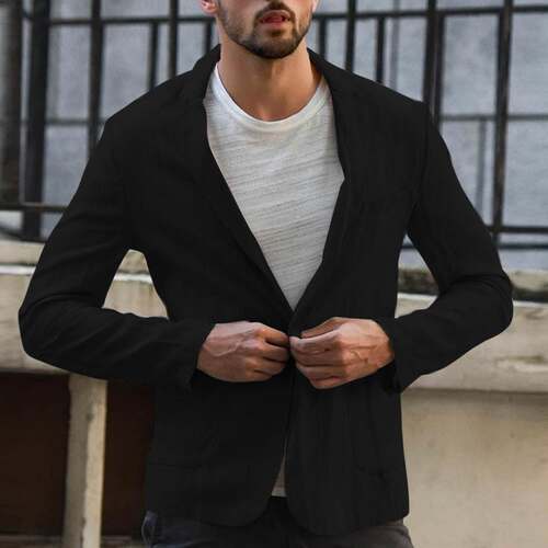 Men's Slim Linen Blend Long Sleeve Blazer Jacket