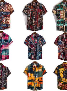 2021 men's summer new short-sleeved linen shirt