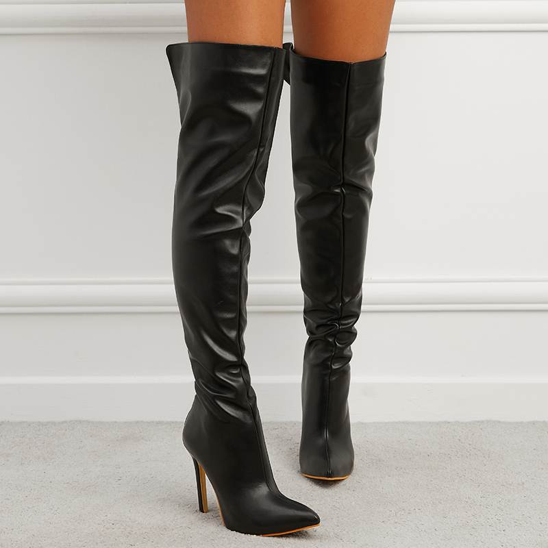 跨境 Lazada Women Boots 外贸性感大码尖头长筒过膝长靴子女皮靴
