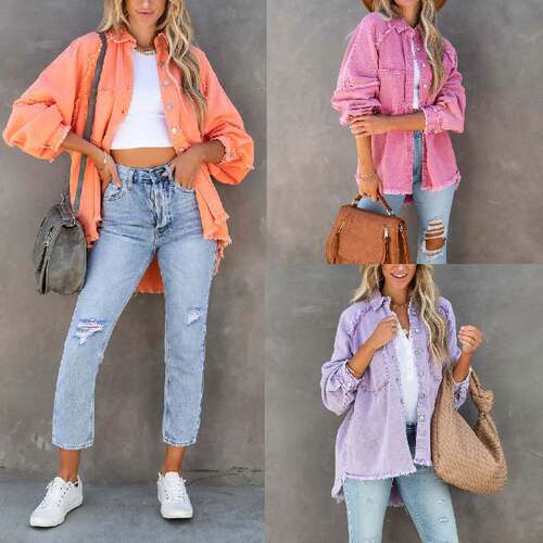 2022 new single-breasted washed denim jacket women