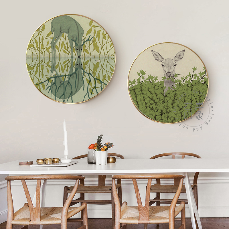 北欧现代复古风摩登女孩时尚轻奢圆形装饰画客厅餐厅入户玄关挂画