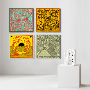 美国波普大师 Keith Haring 街头涂鸦创意抽象装饰画双联墙面挂画