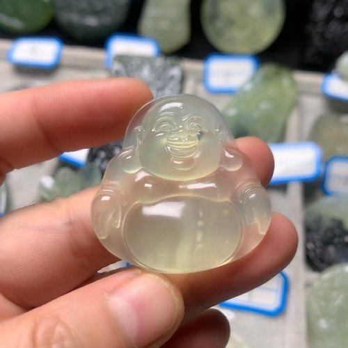 岫玉白冰大肚佛公吊坠