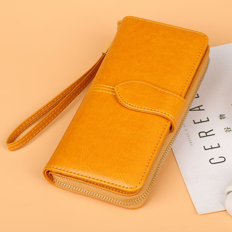 日本品质2025新款油蜡牛皮女士钱包长款多功能卡片钱夹多卡位皮夹