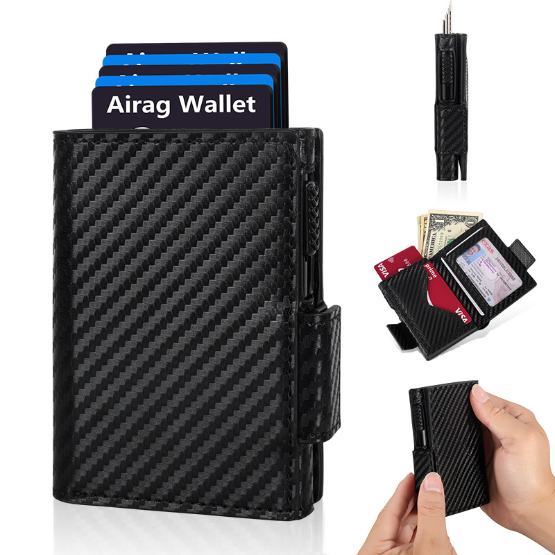 日本品质RFID防盗刷自动弹出卡包信用卡金属卡包男士多卡位钱包碳