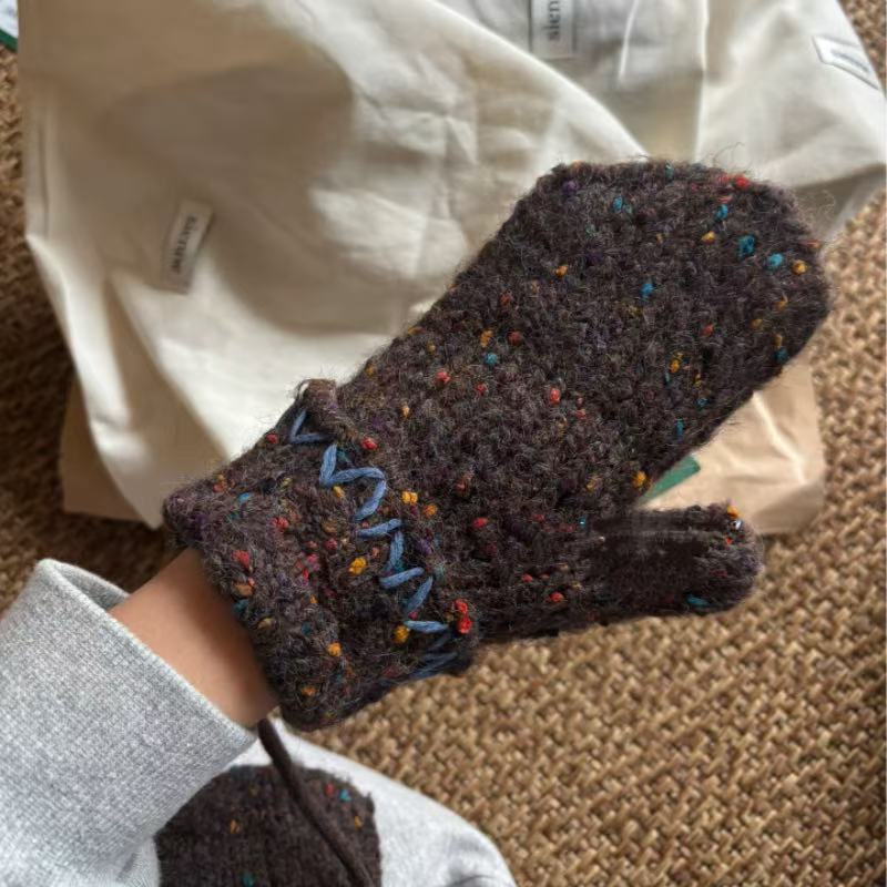 日本品质韩单复古糖豆甜美百搭连指挂脖绳手套圣诞氛围感毛线针织