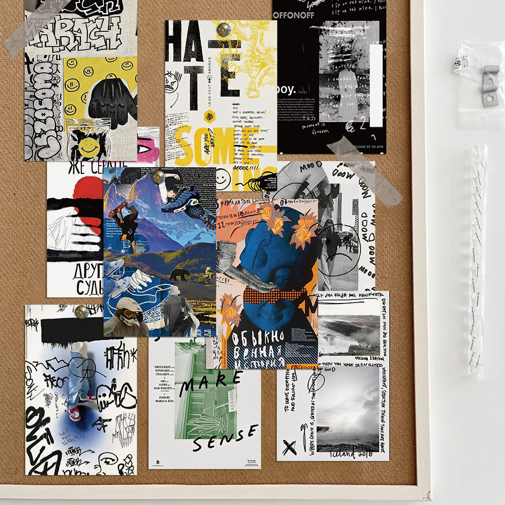 10张艺术涂鸦海报卡片个性小众创意寝室diy墙面装饰桌面装饰墙贴