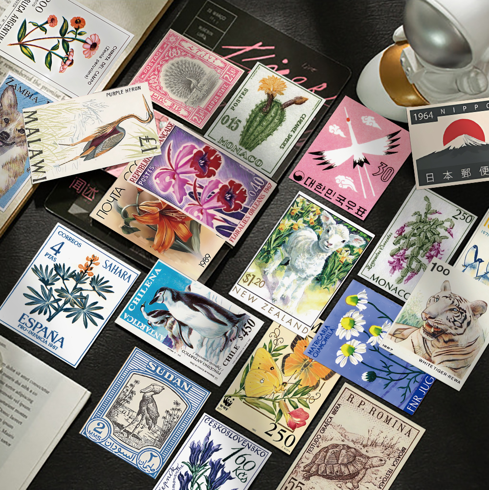 小众文艺复古邮票防水贴纸diy