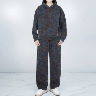 潮牌时尚情侣款式重磅加绒套装冬季拼色抗皱厚款连帽卫衣裤两件套