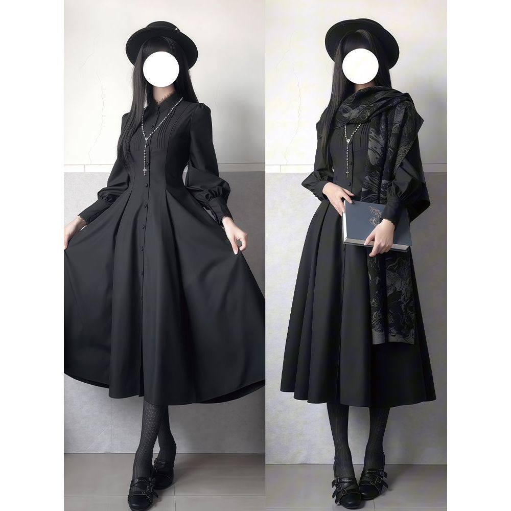 初冬巨好看的灰色高领连衣裙子女春2026新款过年战袍高级感西装裙