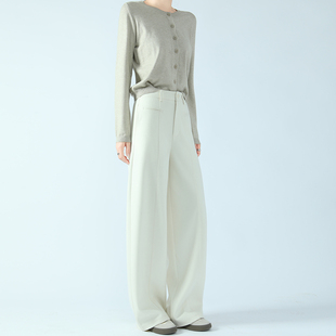 米白色阔腿裤女秋冬2025新款加绒老钱风休闲毛呢西装弯刀裤子