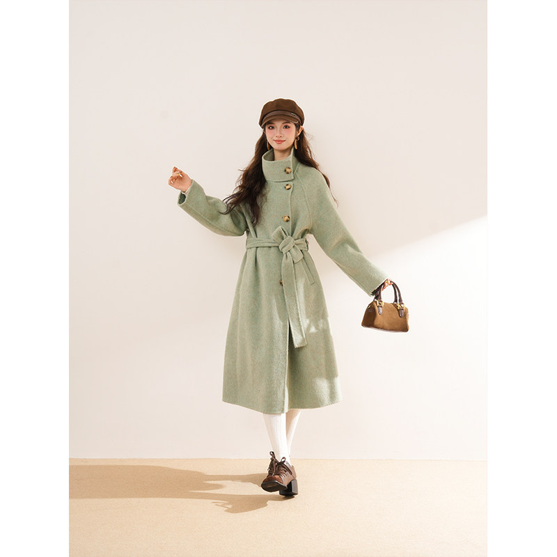 清新绿双面羊毛大衣2025秋冬季女中长款翻领温柔风小个子毛呢外套,女装/女士精品,毛呢外套,淘宝优惠券,粉丝福利购,淘宝优惠卷