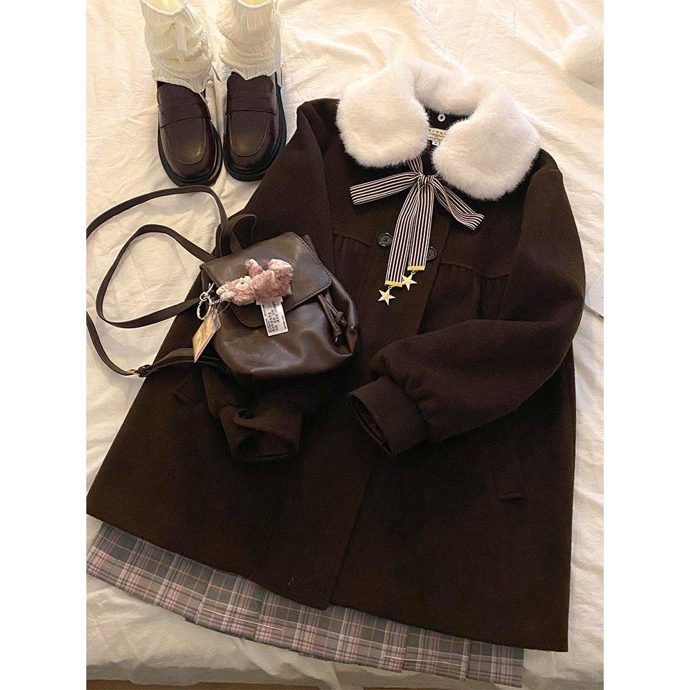 永恒星甜美可爱日系学院风粉色棕色可拆毛领呢子大衣,女装/女士精品,毛呢外套,淘宝优惠券,粉丝福利购,淘宝优惠卷