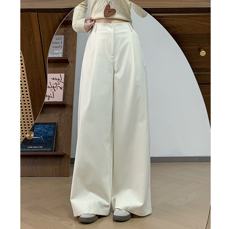 杏色阔腿裤女早春秋2026新款高腰垂感直筒高级感小个子休闲西装裤