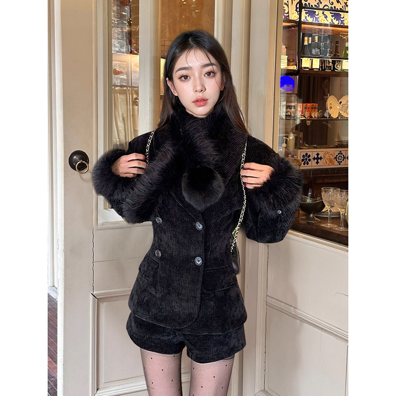 气质西装毛呢大衣高级感加厚夹棉呢子外套短裤两件套装女冬季新款,女装/女士精品,时尚套装,淘宝优惠券,粉丝福利购,淘宝优惠卷