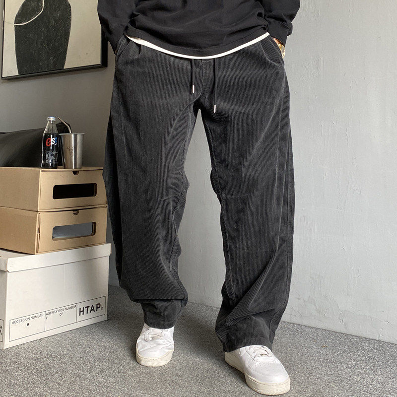 春秋季美式休闲痞帅重磅复古灯芯绒工装裤男直筒宽松阔腿弯刀裤子,男装,休闲裤,淘宝优惠券,粉丝福利购,淘宝优惠卷