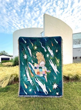 亚马逊盖毯挂毯梭织提花毯礼品毯午睡毯棉线毯沙发巾沙滩巾