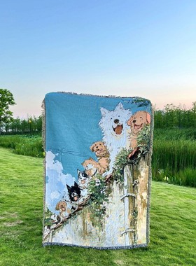 夏日狗狗油画diy挂毯治愈系挂毯室内装饰毯床位毯露营毯沙发巾