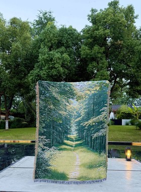 风景棉线编织挂毯露营氛围毯房间卧室装饰挂布背景布沙发毯盖巾