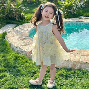ins风简约 女童连衣裙 网纱裙2025夏季 小众百搭高级感花童夏款 潮款