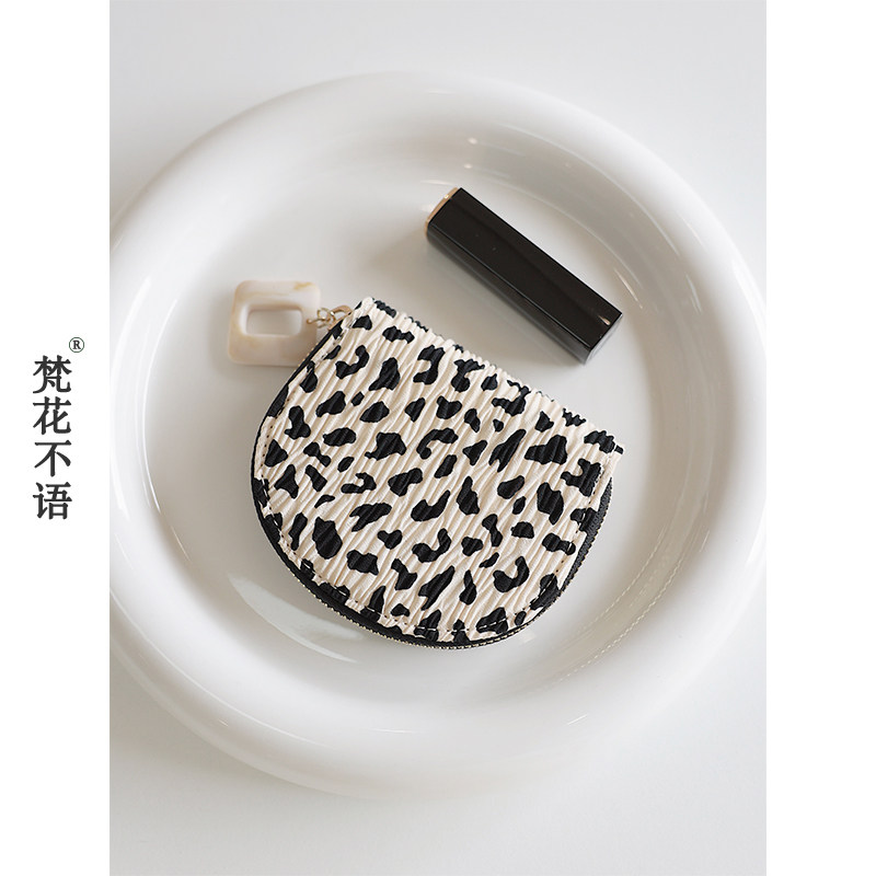 梵花不语精致豹纹卡包钱包一体包女大容量风琴零钱包小巧布艺卡夹