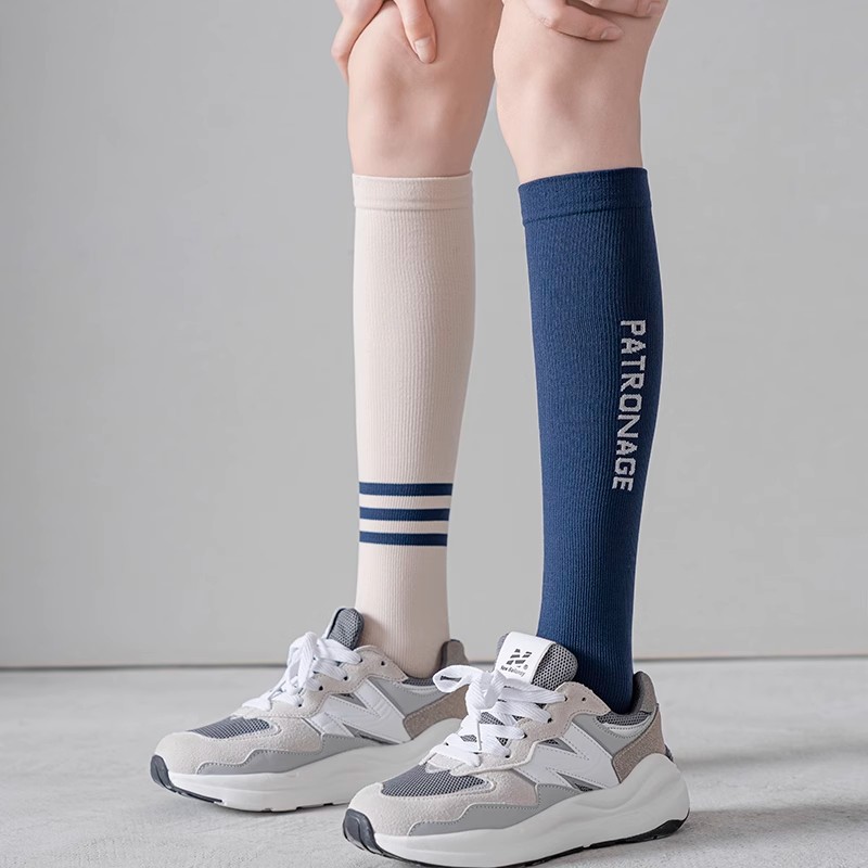 LULU AHEAD运动肌能压力袜女跳绳瑜伽跑步健身袜子骑行长筒小腿袜