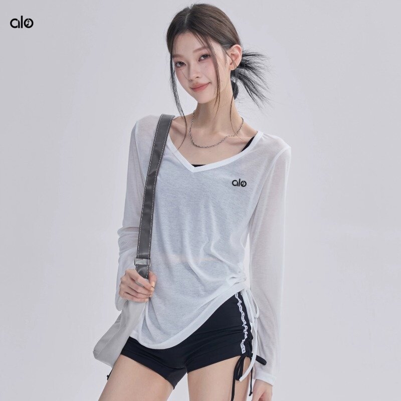 ALOUSTOZ美国专业瑜伽服女网纱罩衫速干运动普拉透气显瘦夏季上衣