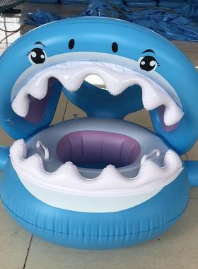 新款宝宝蓝色鲨鱼境遮圈阳篷座圈带 小孩儿26441童游泳跨座圈