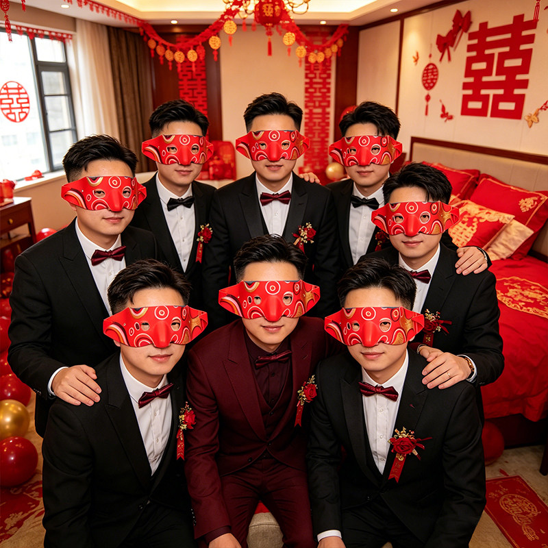 接亲新伴郎团堵门拍照道具吴彦祖同款阿祖面具半脸成人搞怪万圣节