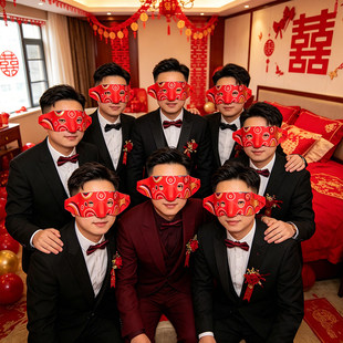 接亲新伴郎团堵门拍照道具吴彦祖同款阿祖面具半脸成人搞怪万圣节