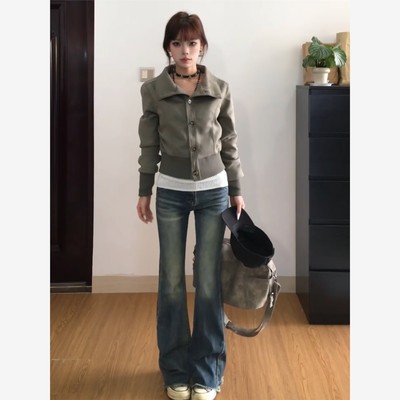 早秋外套女2025新款气质高级感短款立领收腰显瘦麂皮绒夹克上衣潮
