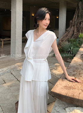 AC SUNSHINE设计感全棉套头衬衫通勤宽肩系带收腰小衫女上衣19576