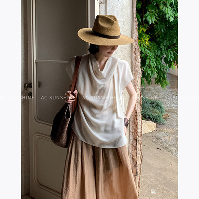 AC SUNSHINE莱赛尔天丝锦顺滑垂坠松弛感不对称飘带上衣女夏19786