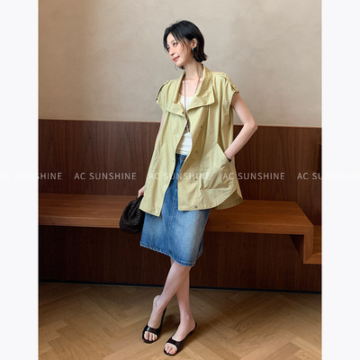 AC SUNSHINE都市感工装风宽松廓形可收腰无袖立领衬衫女外套19683