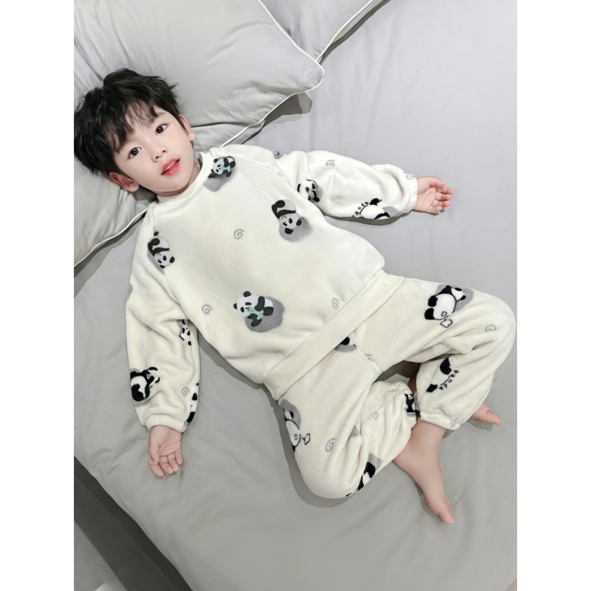 全棉纯棉儿童珊瑚绒睡衣男童秋冬家居服套装