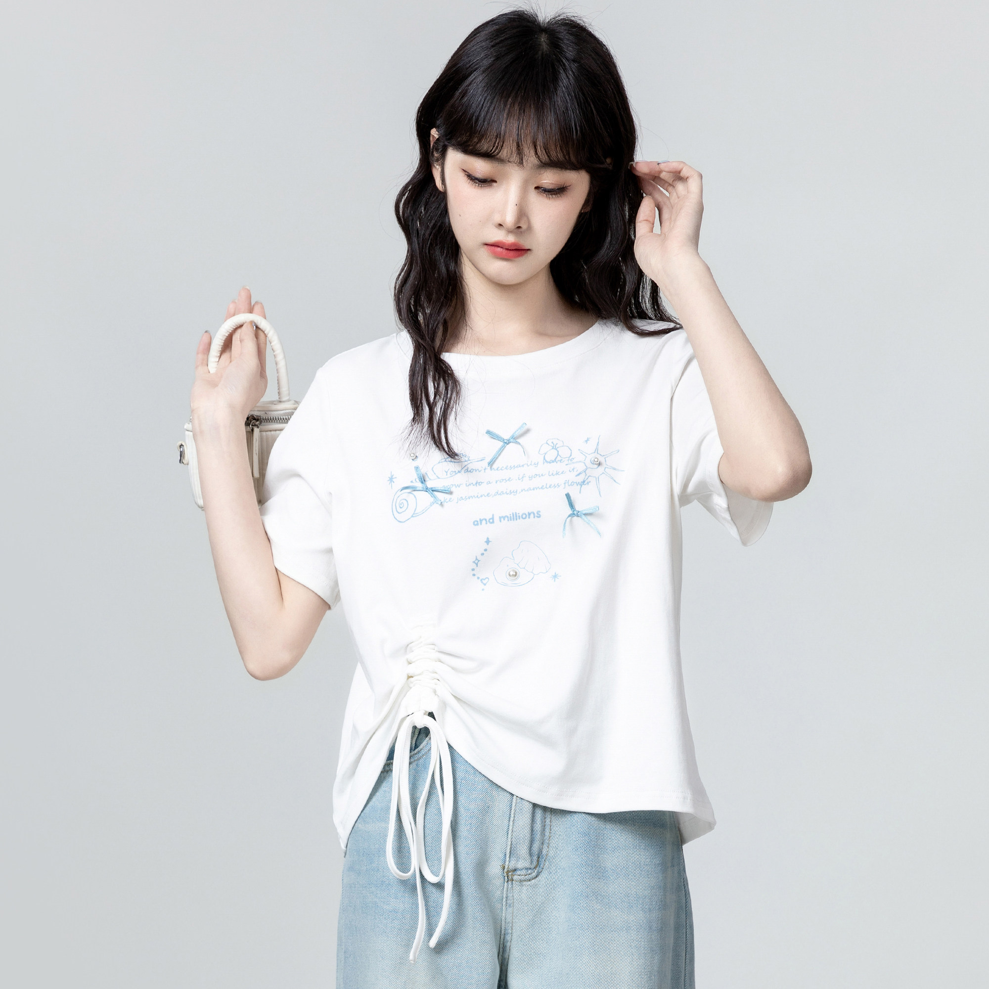 白色圆领短袖T恤女夏2026