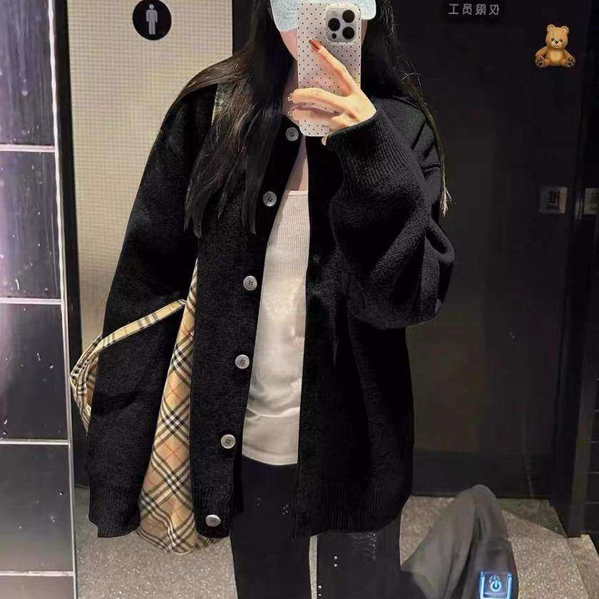 黑色慵懒风显瘦排扣毛衣开衫女外套2025冬季宽松大版漂亮别致上衣
