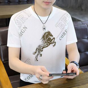 潮流体恤2026新款 夏季 圆领上衣 透气凉感半袖 t恤冰丝薄款 男士 短袖