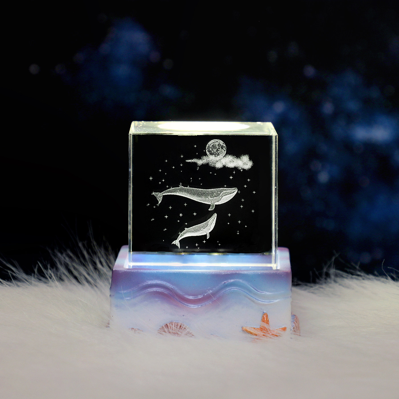 梦幻海洋鲸鱼海豚水晶发光摆件氛围小夜灯治愈系生日礼物女生闺蜜