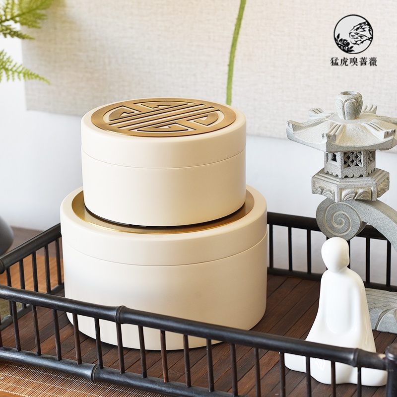 新中式创意圆形木质首饰盒实木收纳盒摆件样板间橱窗书柜软装饰品