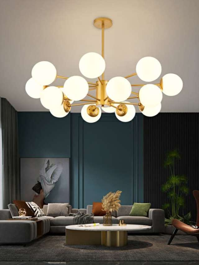 高档后现代家用餐厅金色魔豆分子吊灯房间满天x星吊灯泡吧主卧室