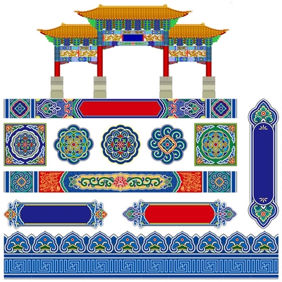 彩画寺庙吊顶建筑壁纸古彩绘皇宫墙纸壁画横梁古代装饰房梁