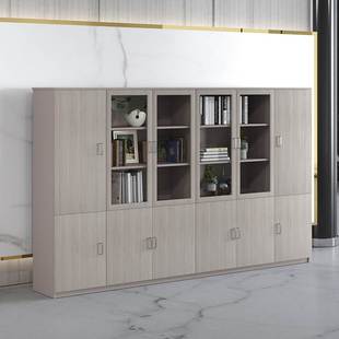 木质文件柜办公家具三门柜可定制简约多层落地书柜办公室玻璃柜子