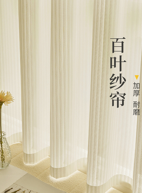 奶油风竖百叶纱帘透光不透人梦幻帘白纱窗帘阳台飘窗白色幻影窗纱