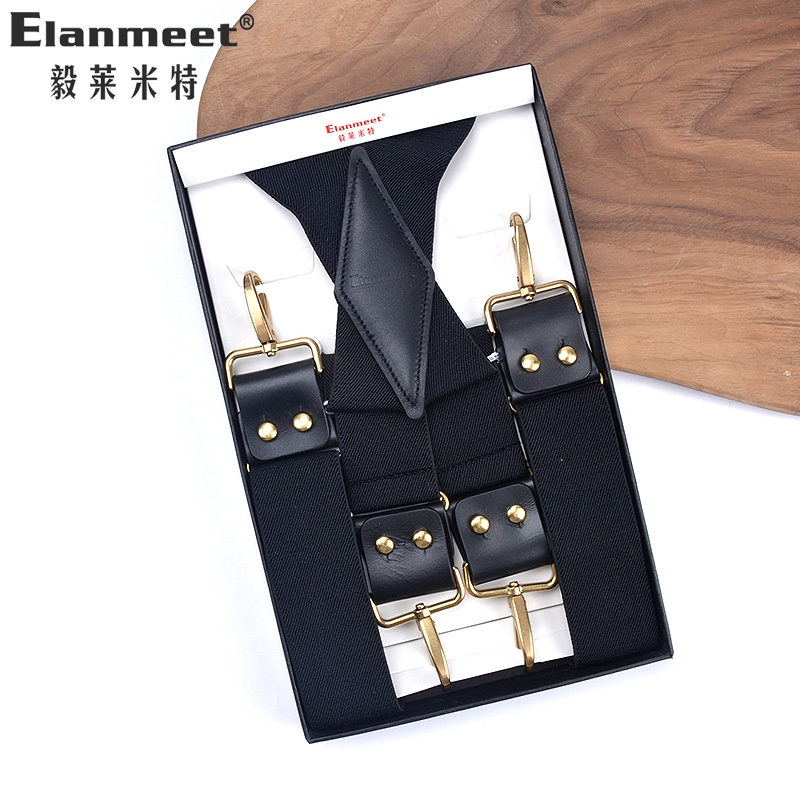 毅莱米特头层牛皮男士铜钩背带