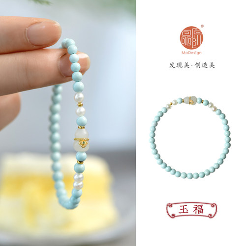 原矿绿松石黄金diy女款原创手链