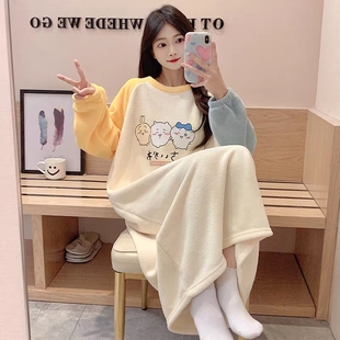 珊瑚绒睡裙女款秋冬季加绒加厚甜美卡通可爱冬天可外穿睡衣家居服