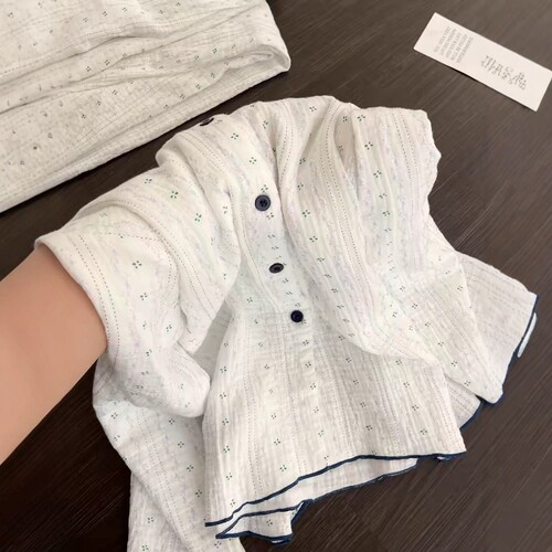 法式清新风碎花棉纱睡衣女士春秋