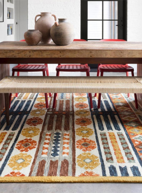 楼兰美惠 美式客厅地毯复古红色摩洛哥客厅茶几毯加厚卧室床边毯