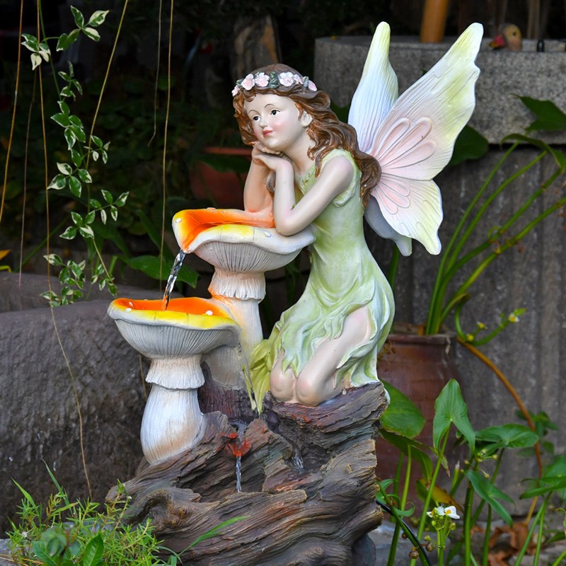 欧式花仙子流水摆件带水泵可循环阳台庭院造景布置入户送礼装饰品